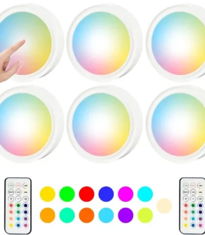 Wireless Cabinet Night Light 6Pcs with Remote & RGBW Modes