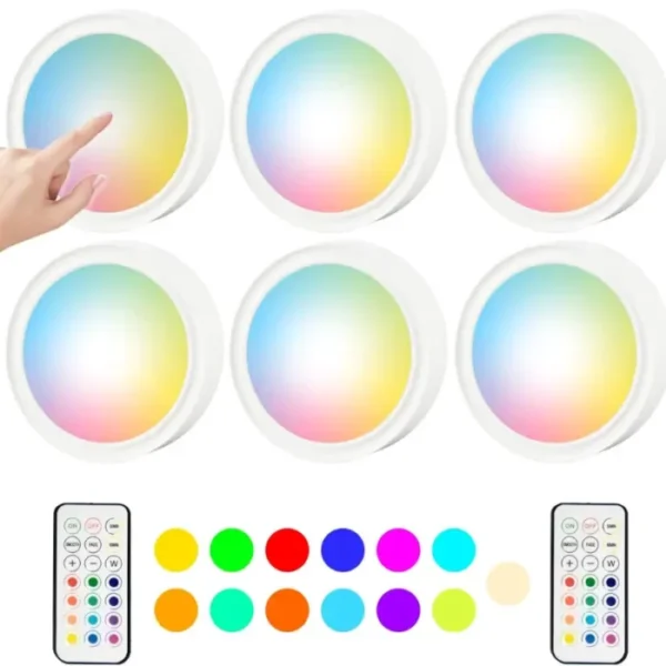 Wireless Cabinet Night Light 6Pcs with Remote & RGBW Modes